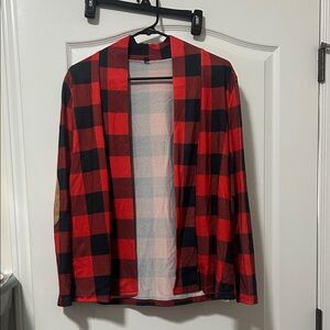 Red and Black Plaid Cardigan